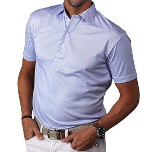 Collars & Co Semi-Spread Collar Polo Mens Size Medium Blue Stripe NWT